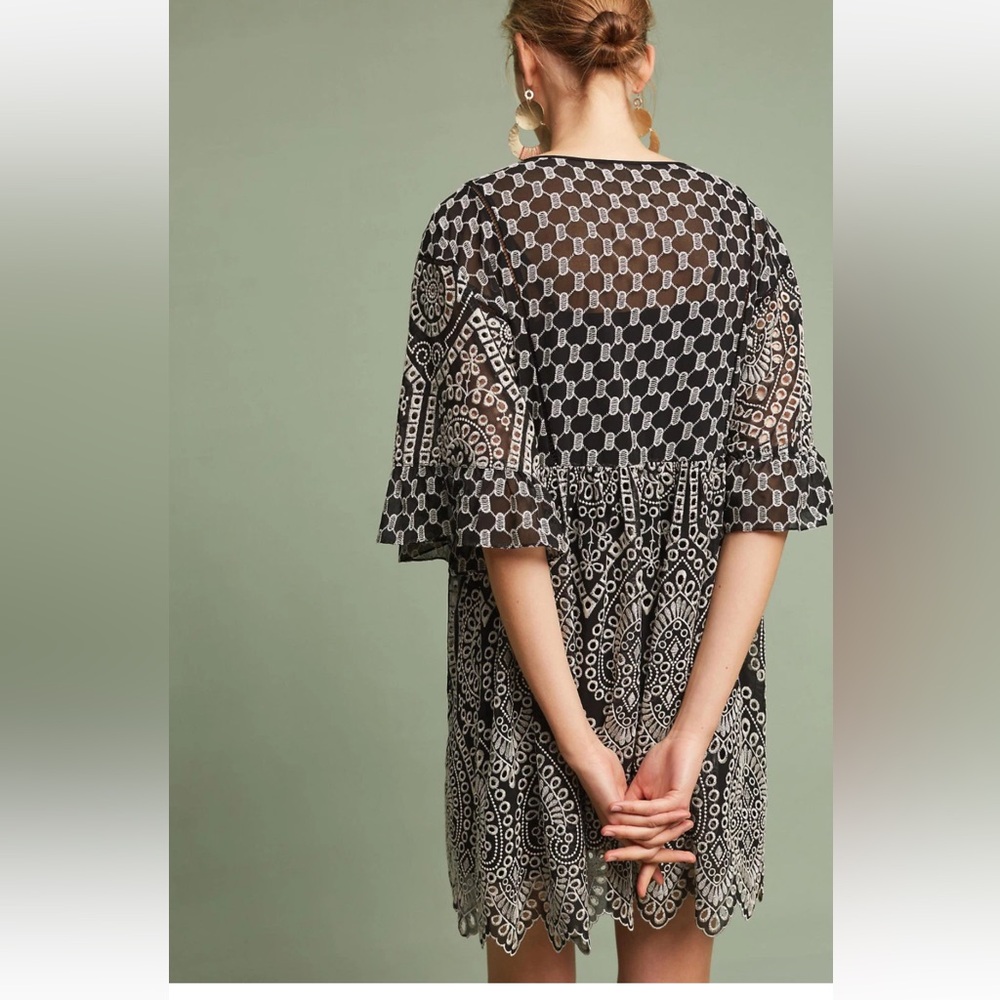 Anthropologie Brooke Eyelet Swing Dress, by Akemi + Kin - Black motif, sz 4P EUC - Picture 3 of 6